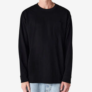 AMERICAN APPAREL 9410 SUPER HEAVYWEIGHT LONG SLEEVE T WITH POCKET- BLACK