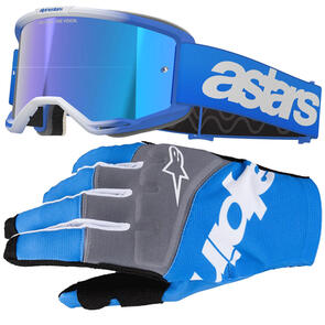 ALPINESTARS VISION BLAZE 5 GOGGLE BLUE MIRROR BLUE LENS + 2025 TECHSTAR GLOVES BLACK/BLUE