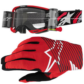 ALPINESTARS VISION LUAR 8 GOGGLE RED/BLACK CLEAR LENS WITH ROLL OFF SYSTEM + 2025 RADAR PRO GLOVES BRIGHT RED