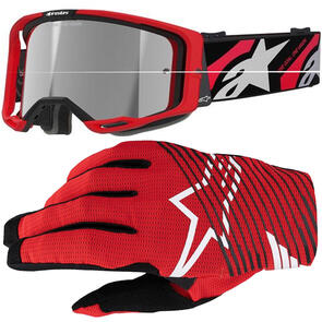 ALPINESTARS VISION LUAR 8 GOGGLE RED/BLACK MIRROR SILVER LENS + 2025 RADAR PRO GLOVES BRIGHT RED