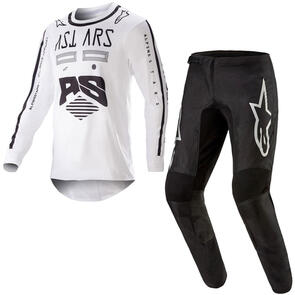 ALPINESTARS 2023 RACER FOUND JERSEY WHITE + 2026 FLUID GRAPHITE PANTS BLACK/SILVER COMBO