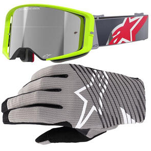 ALPINESTARS SUPERTECH CORP GOGGLE YELLOW FLUORO/RED MIRROR SILVER LENS + 2025 RADAR PRO GLOVES BLACK