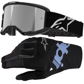 ALPINESTARS VISION CORP 5 GOGGLE BLACK MIRROR SILVER LENS + 2025 TECHSTAR GLOVES BLACK