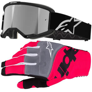 ALPINESTARS VISION CORP 5 GOGGLE BLACK MIRROR SILVER LENS + 2025 TECHSTAR GLOVES BLACK/PINK FLUORO