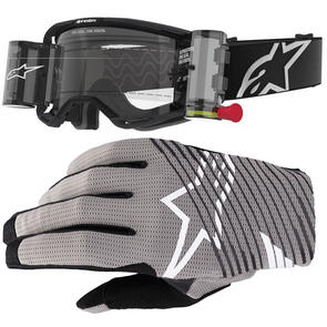 ALPINESTARS VISION CORP 8 GOGGLE BLACK CLEAR LENS WITH ROLL OFF SYSTEM + 2025 RADAR PRO GLOVES BLACK