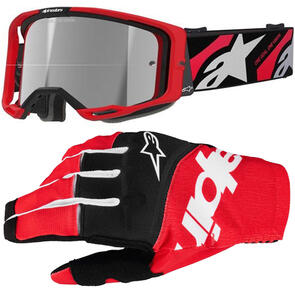 ALPINESTARS VISION LUAR 8 GOGGLE RED/BLACK MIRROR SILVER LENS + 2025 TECHSTAR GLOVES BLACK/BRIGHT RED