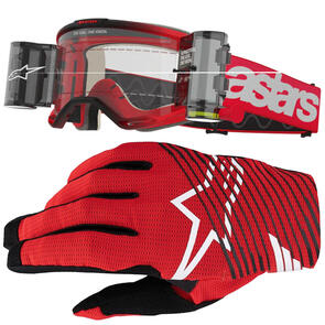 ALPINESTARS VISION BLAZE 5 GOGGLE RED CLEAR LENS WITH ROLL OFF SYSTEM + 2025 RADAR PRO GLOVES BRIGHT RED