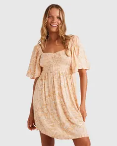 ROXY GOLDEN DAWN MINI DRESS EGRET SOFT TROP