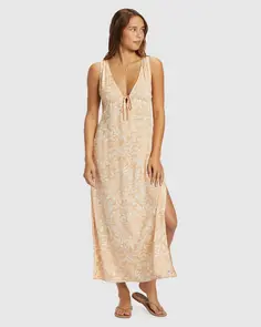 ROXY PEARL MOONLIGHT MIDI SLIP DRESS EGRET SOFT TROP