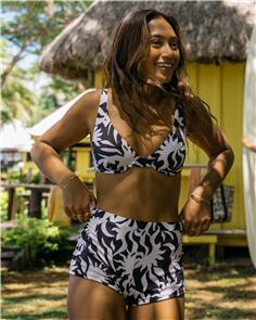 BILLABONG WOMENS BY MY SIDE PALMA SHORT BIKINI BOTTOM BLACK WHITE