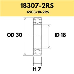 BLACK BEARING 18307-2RS B5 BEARING - 30OD X 18ID X 7H
