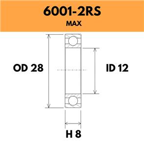 BLACK BEARING 6001-2RS MAX BEARING - 28OD X 12ID X 8H