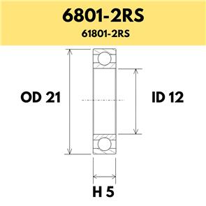 BLACK BEARING 6801-2RS B5 BEARING - 21OD X 12ID X 5H
