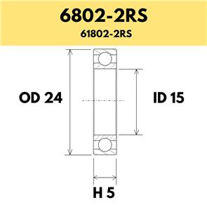 BLACK BEARING 6802-2RS B5 BEARING - 24OD X 15ID X 5H