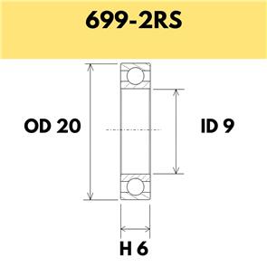 BLACK BEARING 699-2RS B5 BEARING - 20OD X 9ID X 6H