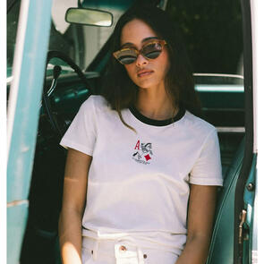 BRIXTON ACES FITTED CREW TEE - OFF WHITE/BLACK