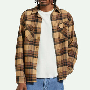 BRIXTON BOWERY L/S FLANNEL TIGER'S EYE/PINECONE BROWN/WASHED BLACK