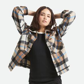 BRIXTON BOWERY W SOFT BRUSHED FLANNEL WASHED BLACK/SAND
