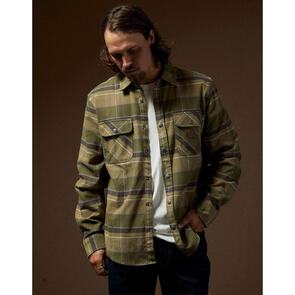 BRIXTON BUILDERS BOWERY STRETCH WATER-RESISTANT FLANNEL - DILL/OLIVE SURPLUS/WASHED BLACK