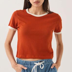 BRIXTON CAREFREE ORGANIC GD RINGER TEE RUST/OFF WHITE