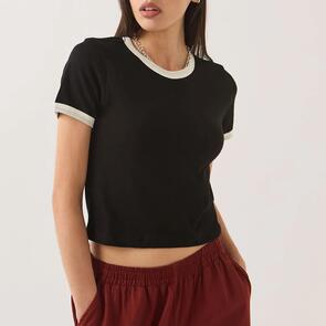 BRIXTON CAREFREE ORGANIC GD RINGER TEE BLACK/OFF WHITE