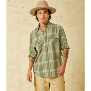 BRIXTON MEMPHIS LINEN BLEND L/S OLIVE SURPLUS/WHITECAP