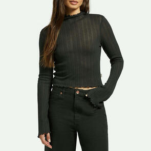 BRIXTON NOVELTY RIBBED TURTLENECK L/S  WASHED BLACK