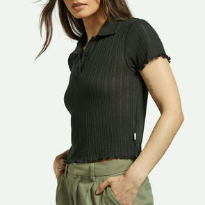 BRIXTON NOVELTY RIBBED S/S POLO - WASHED BLACK