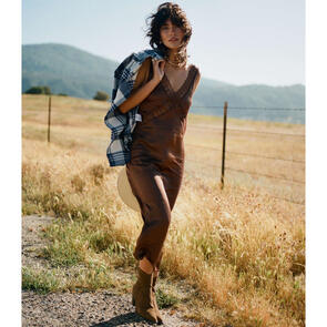 BRIXTON THE RIDGE SLIP DRESS - PINECONE BROWN