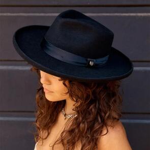 BRIXTON VICTORIA FELT FEDORA BLACK/BLACK SATIN