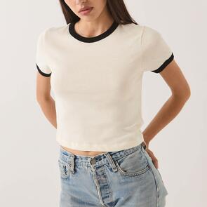 BRIXTON CAREFREE ORGANIC GD RINGER TEE OFF WHITE/BLACK