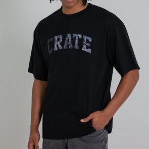 CRATE VARSITY BOX FIT T-SHIRT BLACK/TREE CAMO