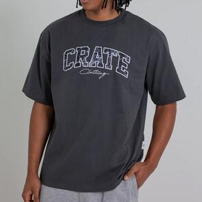 CRATE VARSITY BOX FIT T-SHIRT CHARCOAL/TREE CAMO