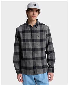 QUIKSILVER MENS MOTHERFLY PLAID LONG SLEEVE SHIRT IRON GATE MOTHERFLY
