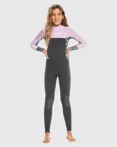ROXY GIRLS 3/2MM SWELL SERIES BACK ZIP GBS - JET/ORCHID BOUQUET