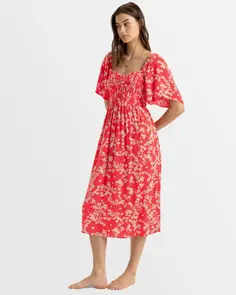 ROXY GOLDEN DAWN MIDI DRESS HIBISCUS MARGARITA