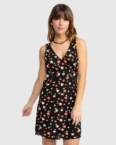 ROXY SUNDAY FEELING PRINT MINI DRESS ANTHRACITE SUNNY DAY