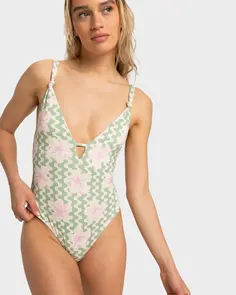 ROXY HIBISCUS DAZE ONE PIECE BASIL PARTY WAVES YW
