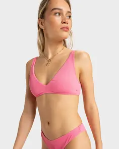 ROXY RIB LOVE THE OCEANA V BIKINI TOP PINK CARNATION