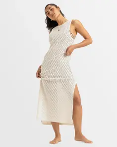 ROXY PLAYA MOOD CROCHET LONG DRESS EGRET