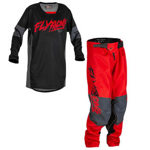 FLY RACING 2023 YOUTH KINETIC KHAOS JERSEY AND PANTS BLACK/RED/GREY