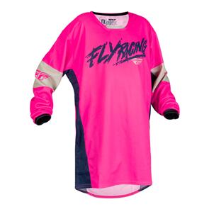 FLY RACING 2023 YOUTH KINETIC KHAOS JERSEY PINK/NAVY/TAN 