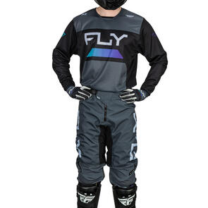 FLY RACING 2024 KINETIC RELOAD JERSEY AND PANTS CHARCOAL/BLACK/BLUE IRIDIUM