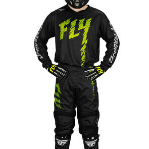 FLY RACING 2024 YOUTH F-16 JERSEY AND PANTS BLACK/NEON GREEN/LIGHT GREY