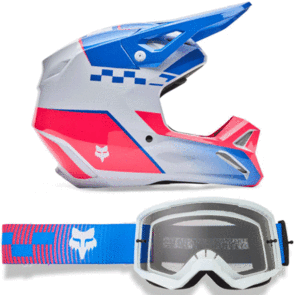 FOX RACING MOTO 2026 MX YOUTH V1 COLLECT HELMET AND GOGGLES BLUE/PINK