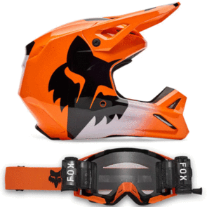 FOX RACING MOTO 2026 MX V1 SHIELD HELMET AND GOGGLES FLUORESCENT ORANGE