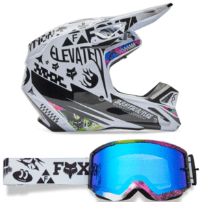 FOX RACING MOTO 2026 MX V1 IMAGE COSMO HELMET AND GOGGLES WHITE/BLACK