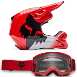 FOX RACING MOTO 2026 MX V1 SHIELD HELMET AND RED FLUORESCENT RED