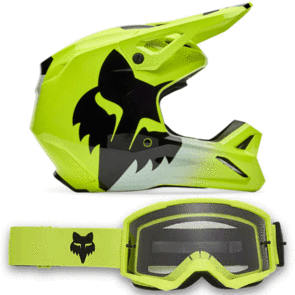 FOX RACING MOTO 2026 MX V1 SHIELD HELMET AND GOGGLES FLUORESCENT YELLOW