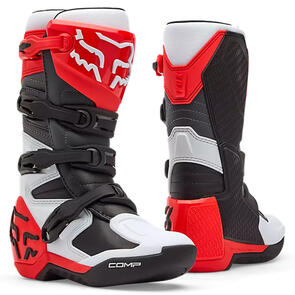 FOX RACING MOTO 2026 MX YOUTH COMP BOOTS WHITE/FLUORESCENT RED